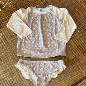 Eberjey Purple and White Long Sleeve Swim Top and Ruffle Bottom Bathing Suit Set
